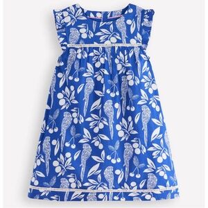 Mini Boden Blue White Parrot Print Celia Holiday Dress